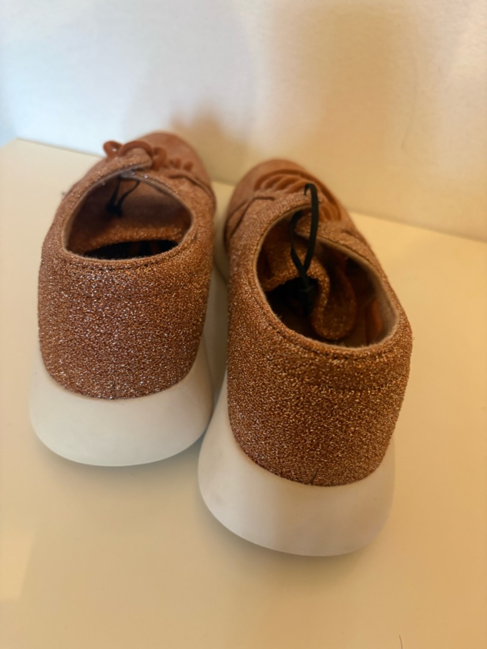Zara Women's Glitter Lace-Up Sneakers in Copper Sparkle - Picture 3 of 4